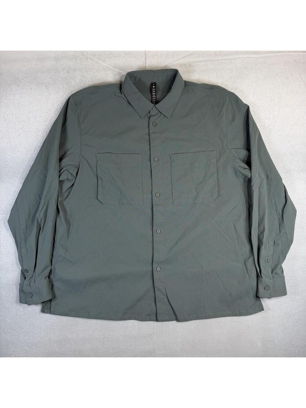 Lululemon Long Sleeve Relaxed Fit Shirt Mens XL Army Green Button Up Stretch